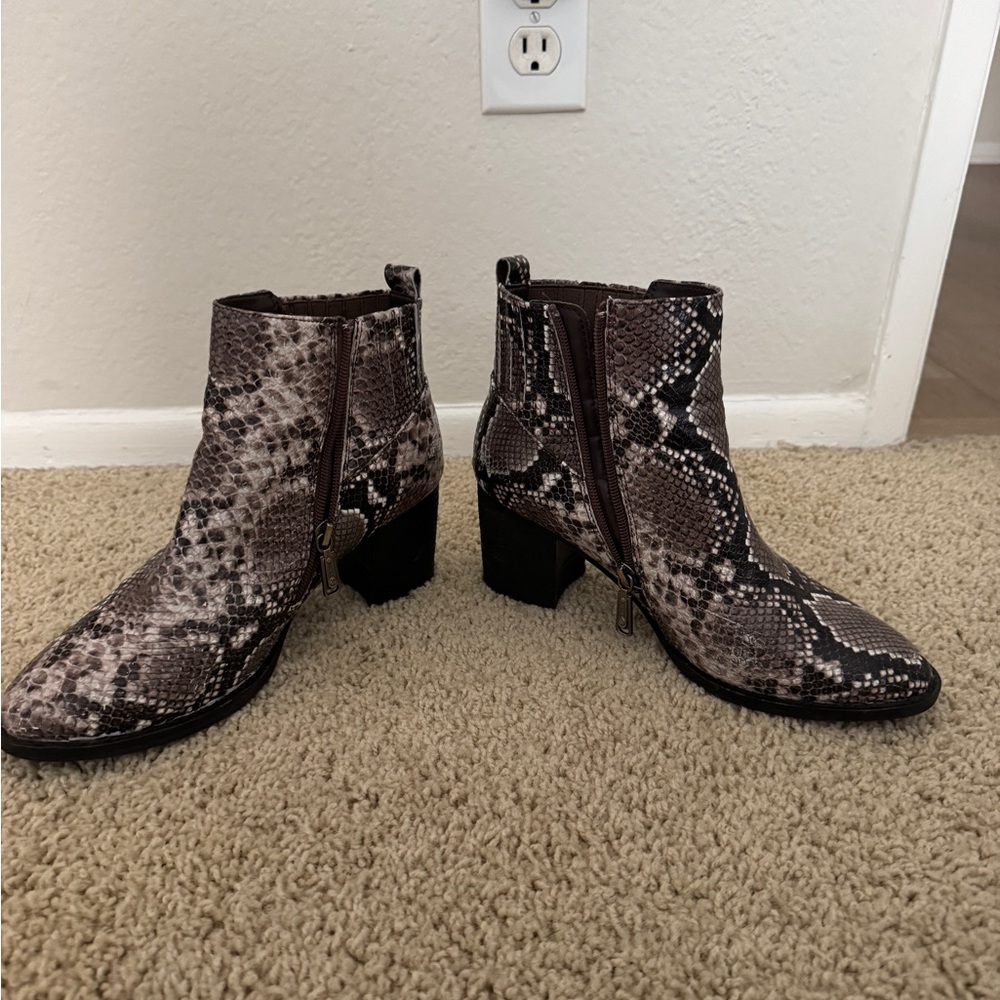 Snake Skin Ankle Boots with Chunky Heel - Picture 2 of 4